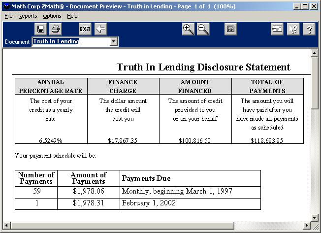 ZMath� Truth-in-Lending